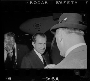 Pat Nixon and Richard Nixon departing from Logan Airport