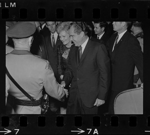 Pat Nixon and Richard Nixon departing from Logan Airport