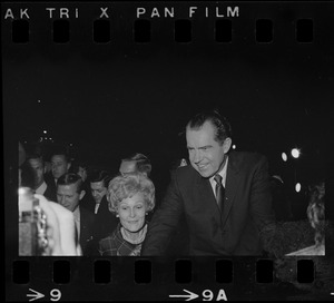 Pat Nixon and Richard Nixon departing from Logan Airport