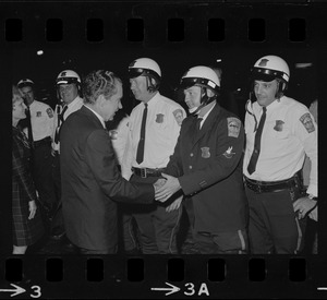 Pat Nixon and Richard Nixon departing from Logan Airport