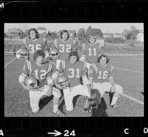 Arlington High School football players Larry Nigro, Dave Santos, Steve Neri, Joe Papagni, Rusty Garrity, and Bob Macchia