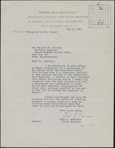 Letter regarding portrait photograph of Frank E. Winsor (1870-1939), Boston, Mass., May 2, 1941
