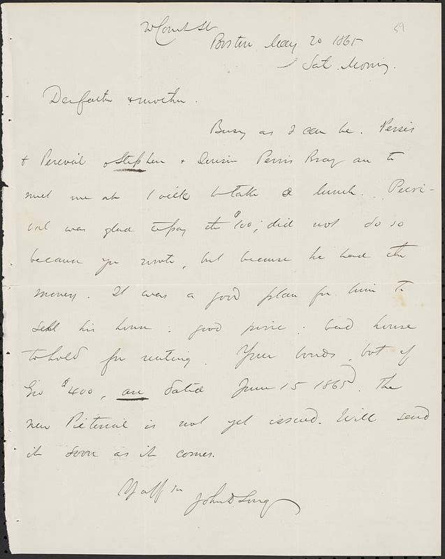 Letter from John D. Long to Zadoc Long and Julia D. Long, May 20, 1865 ...