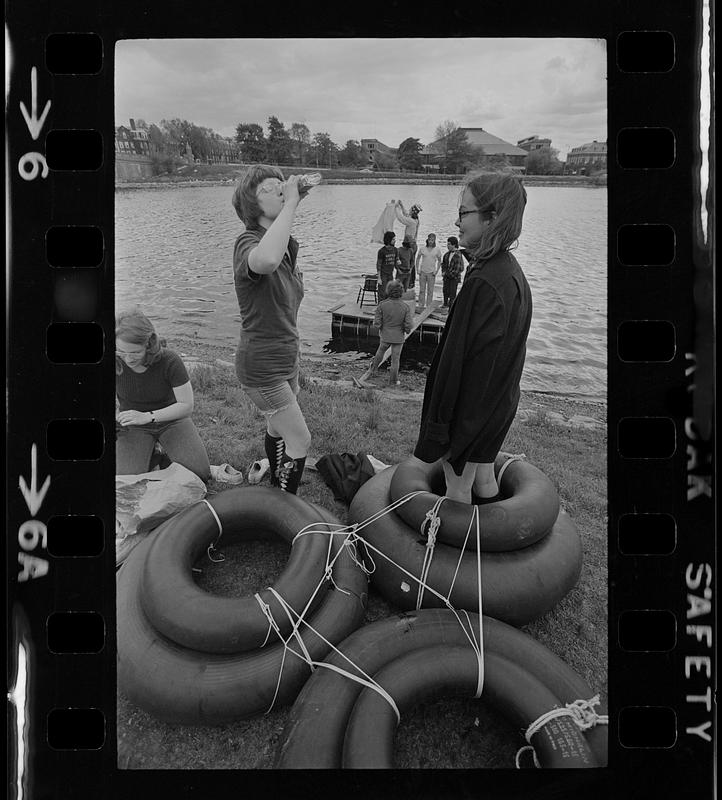 Harvard raft race on Charles River, Cambridge