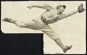 The lad soaring through the air with such apparent ease is the youthful infield sensation from Buffalo, talented Sebastian Sisti. Going to the Bees' farm at Hartford last summer immediately after graduating from high school, Sisti fielded and batted so brilliantly that Bob Quinn took him South to let Casey Stengel have a look at him.