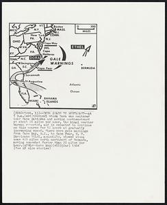 Dora Heads to Northeast--At 5 p.m. (est) tropical storm Dora was centered near Cape Hatteras and moving northeastward at about 26 miles per hour, the Miami weather bureau reported, and is expected to continue on this course for 12 hours at gradually increasing speed. There were gale warnings from Cape May, N.J., to Cape Fear, N.C. Hurricane Ethel, meanwhile, plowed along some 400 miles north northeast of Bermuda. moving somewhat faster than 20 miles per hour.