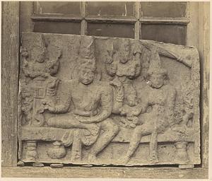 Carving of Buddha with wife and child, Mamallapuram, India