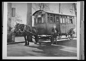 Man standing by a horse-drawn wagon with "Park Café" written on its side