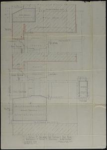 Full-scale detail of basement side entrance door frames and threshold at front of building