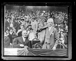 Judge Landis throwing out the first baseball at the opening of the 1928 World Series