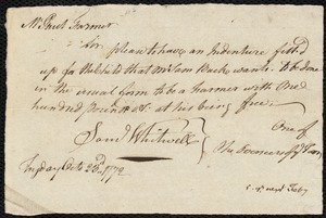 Peter Walker indentured to apprentice with Samuel Buck of Murrayfield, 24 October 1772
