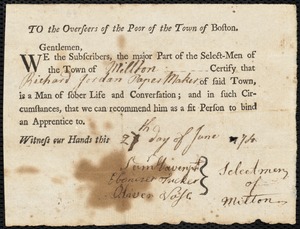 John Whitty indentured to apprentice with Richard Jordan of Milton, 6 July 1774
