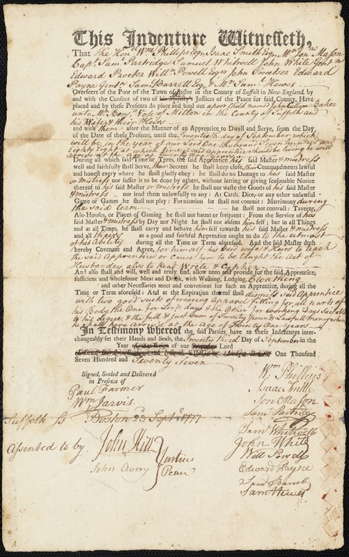John Wilks indentured to apprentice with Thomas French of Conway, 7 November 1777