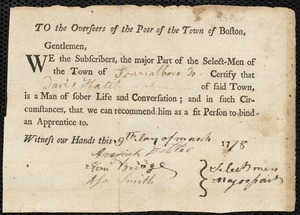 Margaret Harris indentured to apprentice with David Hatch of Pownalborough, 31 May 1777