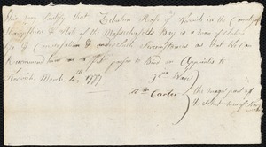 Samuel Harris indentured to apprentice with Zebulon Rose of Norwich, 18 March 1777
