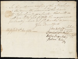 Anna Young indentured to apprentice with John Lee, Jr. of Westfield, 12 November 1778