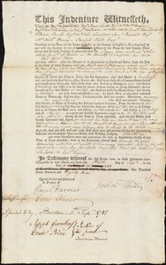 Peggy Cox indentured to apprentice with John White of Boston, 5 September 1781