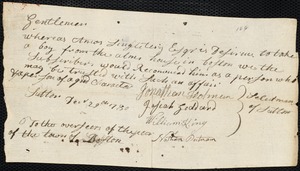 Thomas Sargant indentured to apprentice with Amos Singletary of Sutton, 7 February 1781
