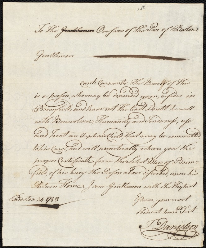 Thomas Corban indentured to apprentice with John Carpenter of Brimfield, 24 June 1783