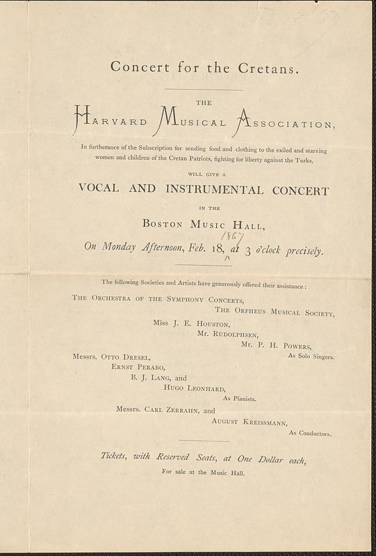 Concert for the Cretans, vocal and instrumental concert in the Boston ...