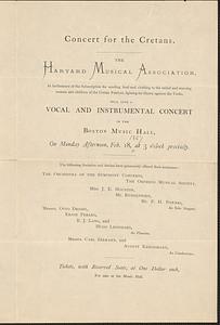 Concert for the Cretans, vocal and instrumental concert in the Boston Music Hall, on Monday afternoon, Feb. 18