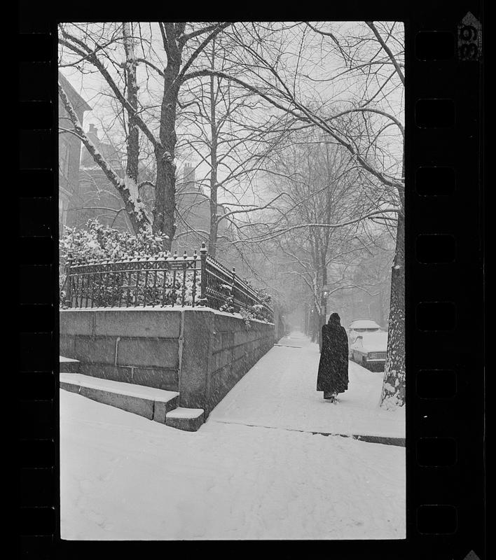 Snowstorm on Mt. Vernon Street, Beacon Hill, downtown Boston