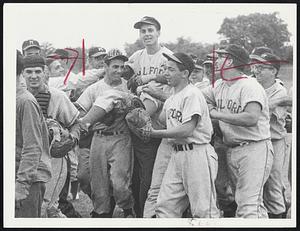 Hail Richard -- Milford pitcher Dick Bavosi is carried off field after hurling four hit, 8-0 win over Charlestown for Class B title at Stoughton. Bavosi, who pegged no-hitter earlier, fanned nine.