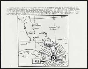 Miami: Newsmap spots location of Hurricane Inez which roared through the eastern tip of Cuba, where the U.S. Guantanamo Naval Base is situated, with 138 mile an hour winds 9/30. Heavy rains are expected to continue in Cuba’s Oriente Province as Inez threatens the Bahamas Islands where gale winds are reaching. The hurricane’s center should be over Andreos Island 10/1. The chances the hurricane will seriously affect Florida are remote but it is not yet possible to issue an all-clear for the state.