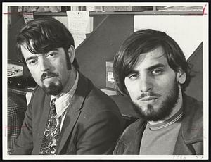 Eyewitnesses to shootings at Kent State University, Fred Kirsch, left, and Michael York, at Boston press conference.