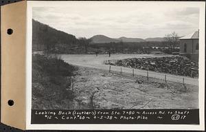 Contract No. 60, Access Roads to Shaft 12, Quabbin Aqueduct, Hardwick and Greenwich, looking back (southerly) from Sta. 7+80, Greenwich and Hardwick, Mass., Apr. 5, 1938