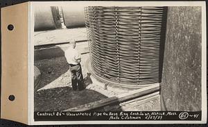 Contract No. 85, Manufacture and Delivery of Precast Concrete Steel Cylinder Pipe, Southborough, Framingham, Wayland, Natick, Weston, unconcreted pipe on base ring, Lock Joint, Natick, Mass., May 29, 1939