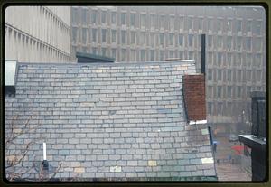 Boston 1997: Roof of old building on Bowdoin St. Beacon Hill looking towards Gov Ctr