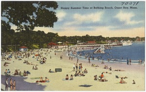 Happy summer time at bathing beach, Onset Bay, Mass.