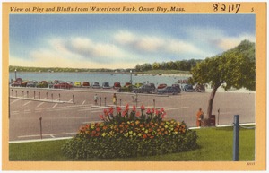 View of pier and bluffs from Waterfront Park, Onset Bay, Mass.