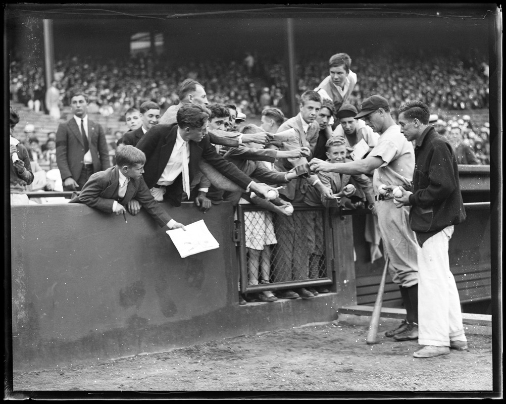 Lou Gehrig signs autographs at Fenway Park