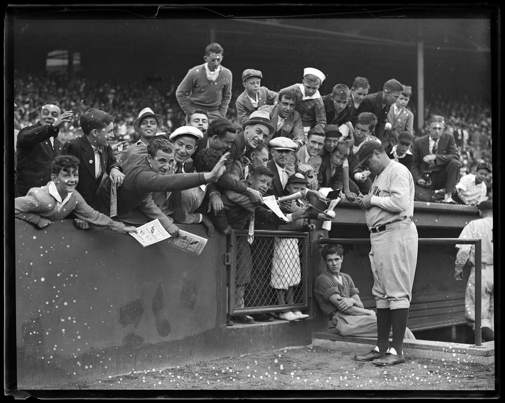 Babe Ruth autographing at Fenway