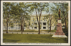 View from Capitol grounds showing Stonewall Jackson Monument, Y.M.C.A. and day & night Bank, Char