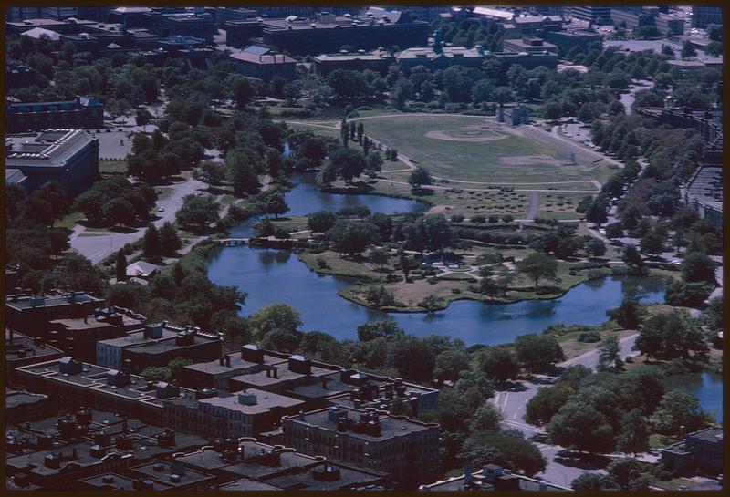 Elevated view of area around Back Bay and Fens