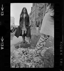 Maxi coat and winter slush in Copley Square, Boston