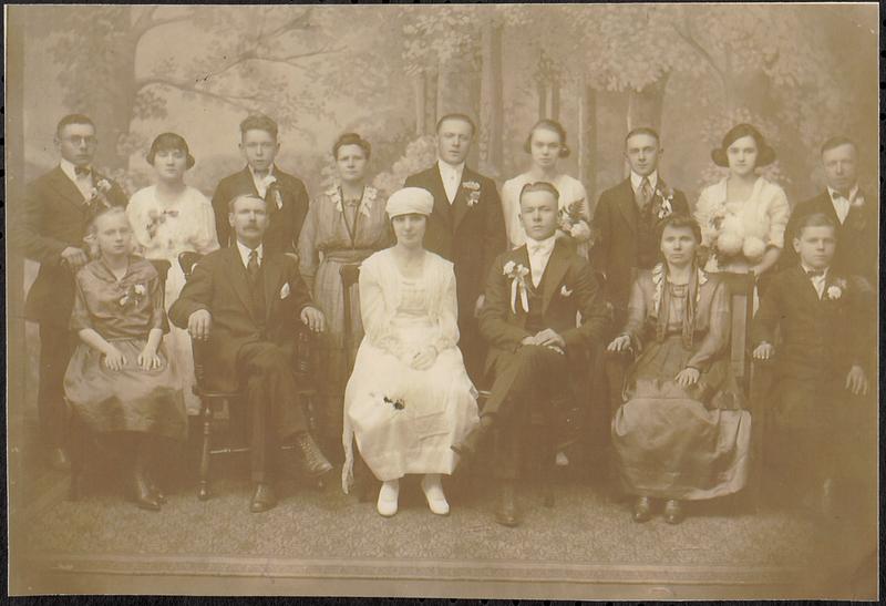 Wedding of Frank and Nellie Lizek Farrick with three brothers and Amelia