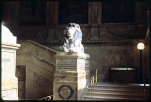 Lion sculpture and main staircase, Boston Public Library