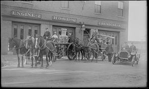 Early Fire Units in front of Fire House, Newton