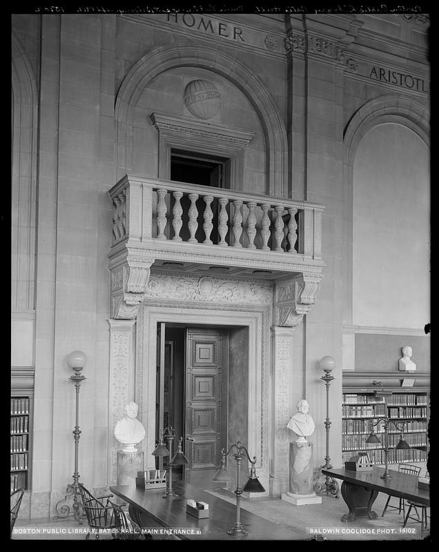 Boston Public Library, Bates Hall, main entrance & balcony - Digital ...