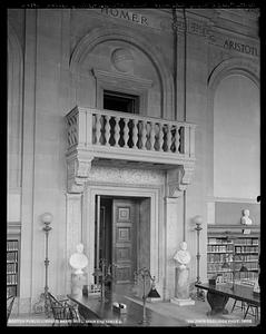 Boston Public Library, Bates Hall, main entrance & balcony