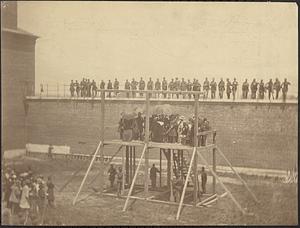 The execution of Mrs. Surratt and the Lincoln assassination conspirators, (reading the warrant)
