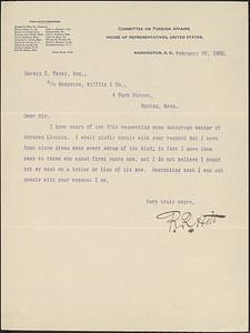 Letter from Robert R. Hitt, Washington, D.C., to Darwin C. Pavey, Boston, Mass., 1900 February 28