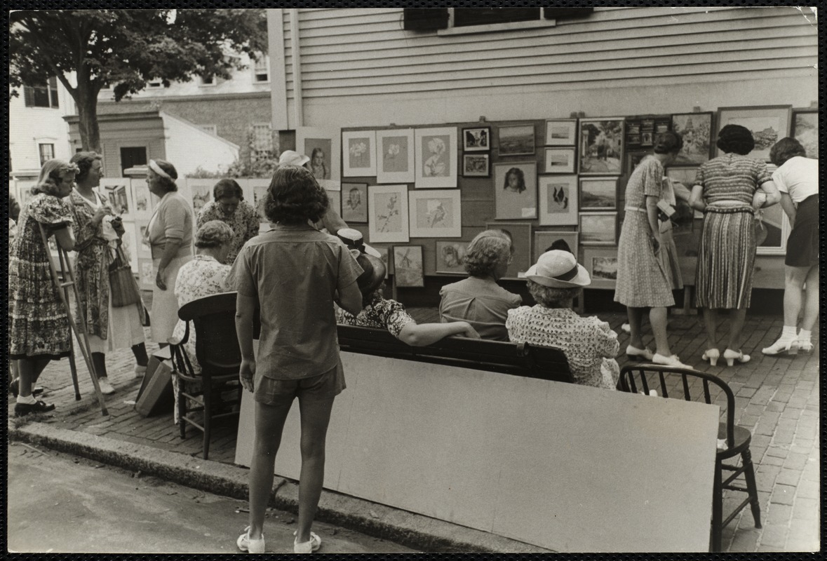 Nantucket annual sidewalk exhibition and sale. To the artist, Nantucket presents a  world of opportunity. Most artist studies are in "EASY" street.