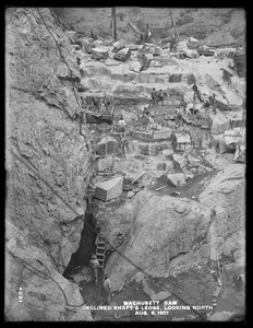 Wachusett Dam, the inclined shaft in the cut-off, looking northerly from the ledge near pump sump, Clinton, Mass., Aug. 8, 1901