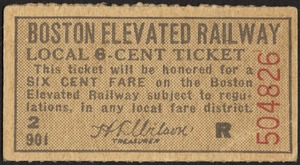 Boston Elevated Railway local 6-cent ticket