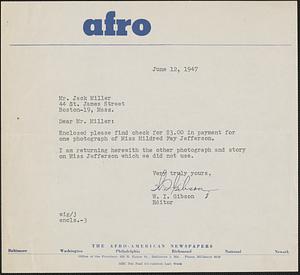 Letter from W. I. Gibson, Baltimore, to Jack Miller, Boston, 1947 June 12